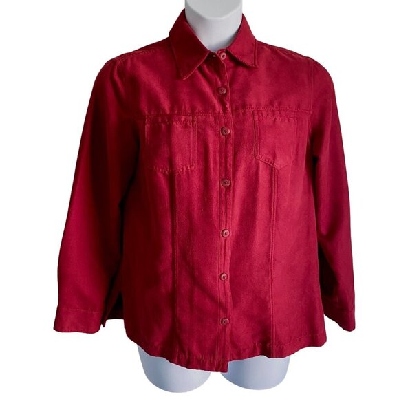 Croft & Barrow Red Long Sleeve Faux Suede Women's Button Up Top Size Medium NEW - Picture 2 of 8